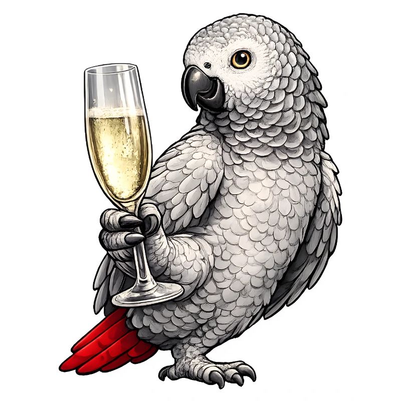 African grey parrot sparkling wine