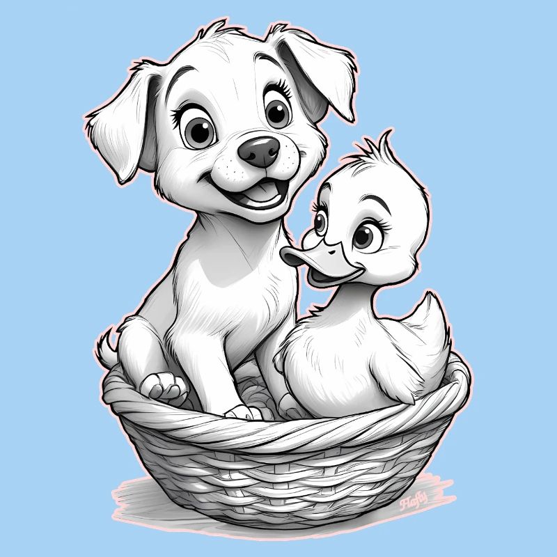 Le chien mignon et le canard dans le panier – 🐶🦆