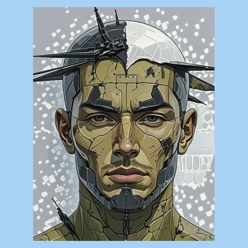 Zerbrochener Cyborg Kopf