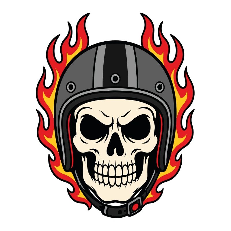 Flammender Totenkopf mit Motorradhelm