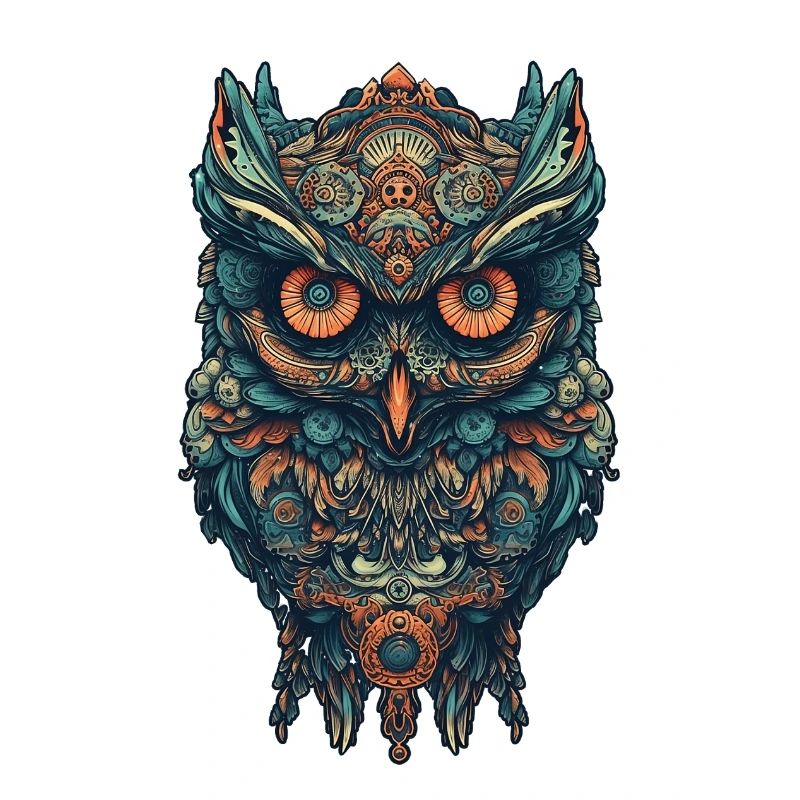 Mythical boho owl with surreal patterns