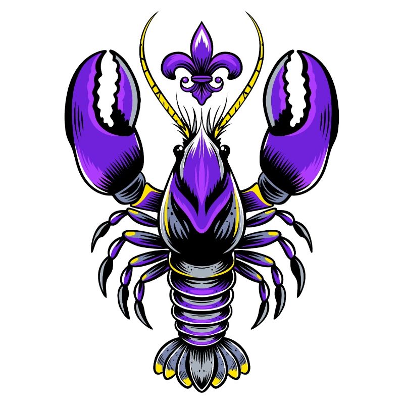 Mardi Gras crawfish with fleur-de-lis design