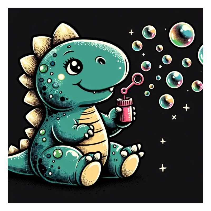 Dino with soap bubbles in space