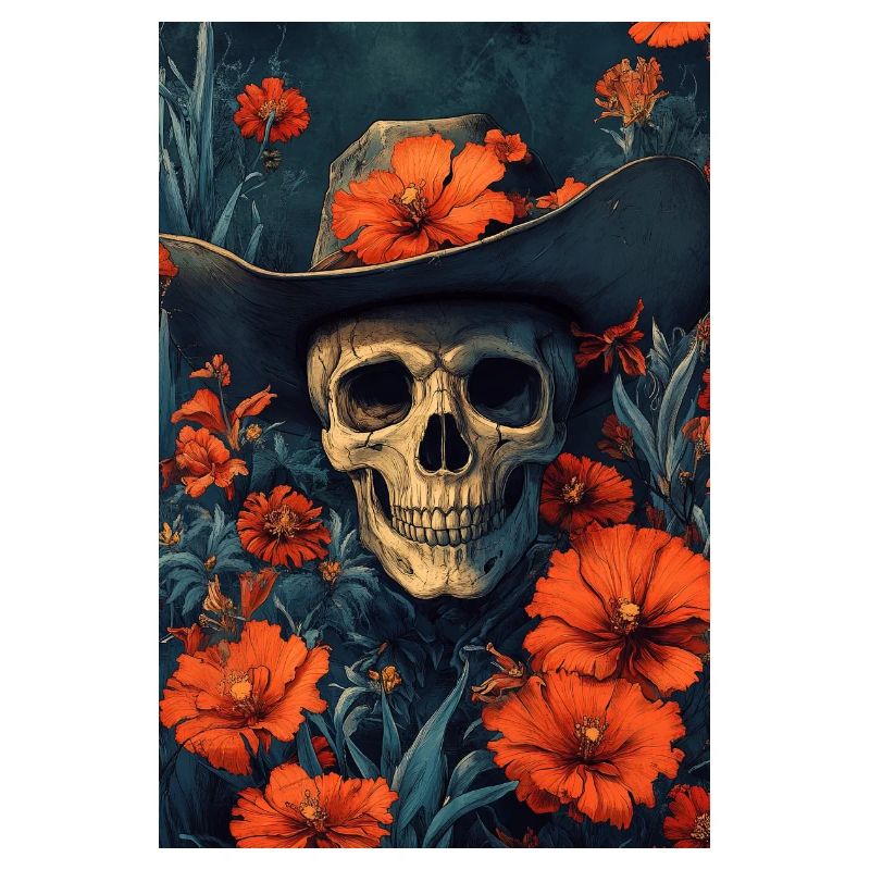 Sombrero squelette dans une mer de fleurs