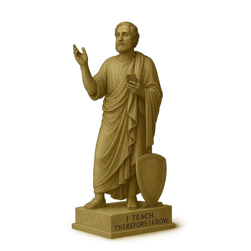 Lehrender Philosoph mit Smartphone