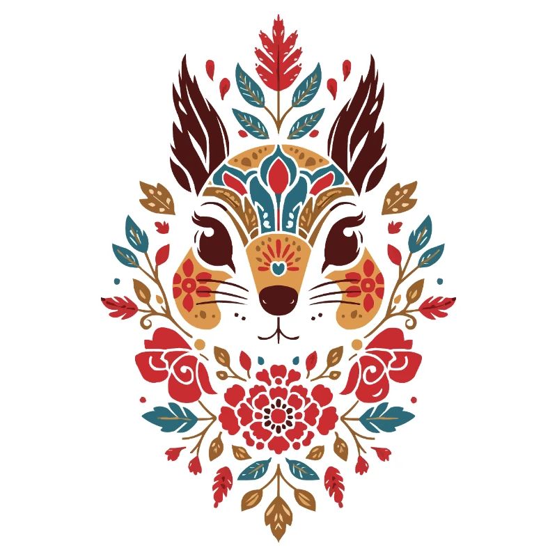 Blumen Eichhörnchen Kopf Folk-Art
