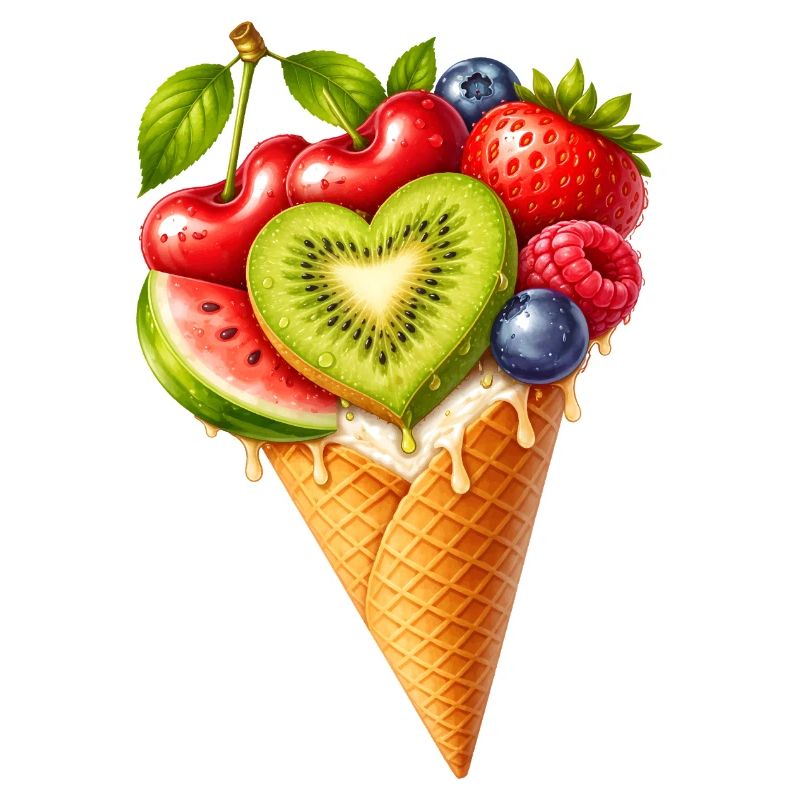 Illustration de cornet de glace aux fruits dans la gaufre