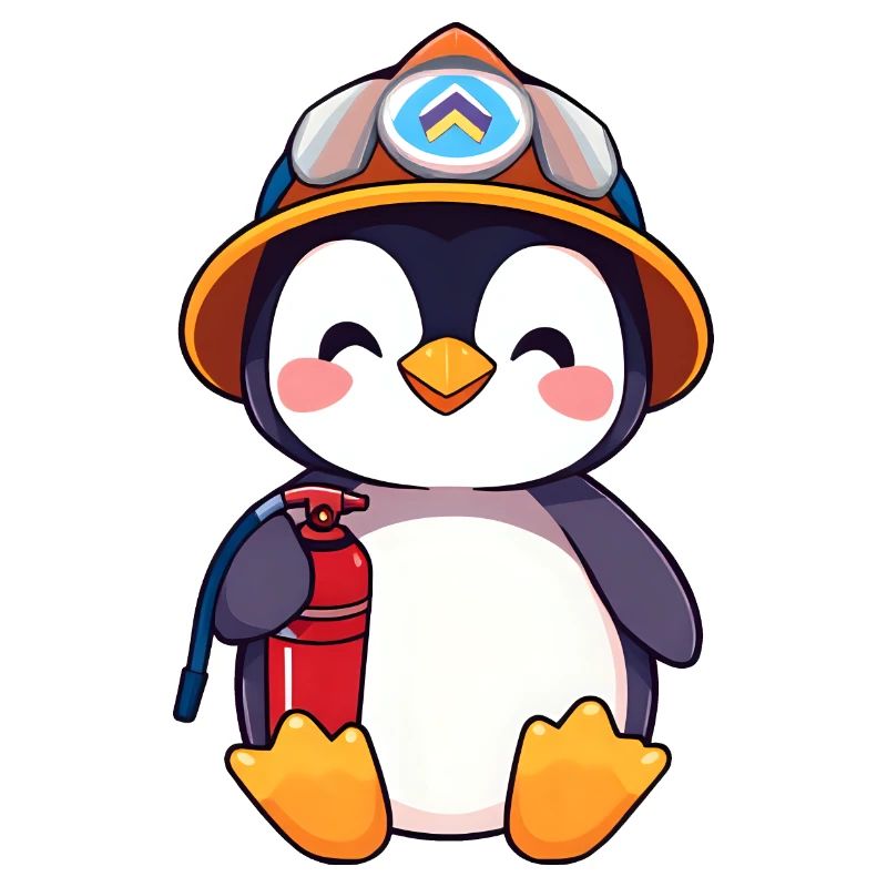 Vorbereiteter Pinguin-Brandschutz-Cartoon