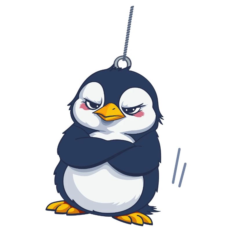 Grummeliger Pinguin hängt