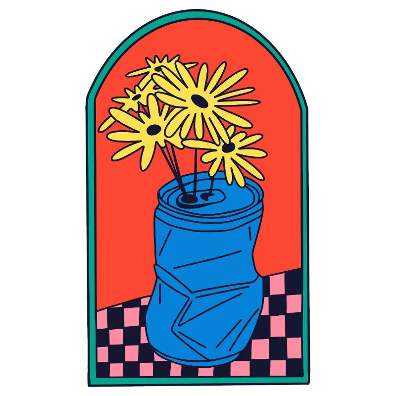 Blumen in zerdrückter Dose