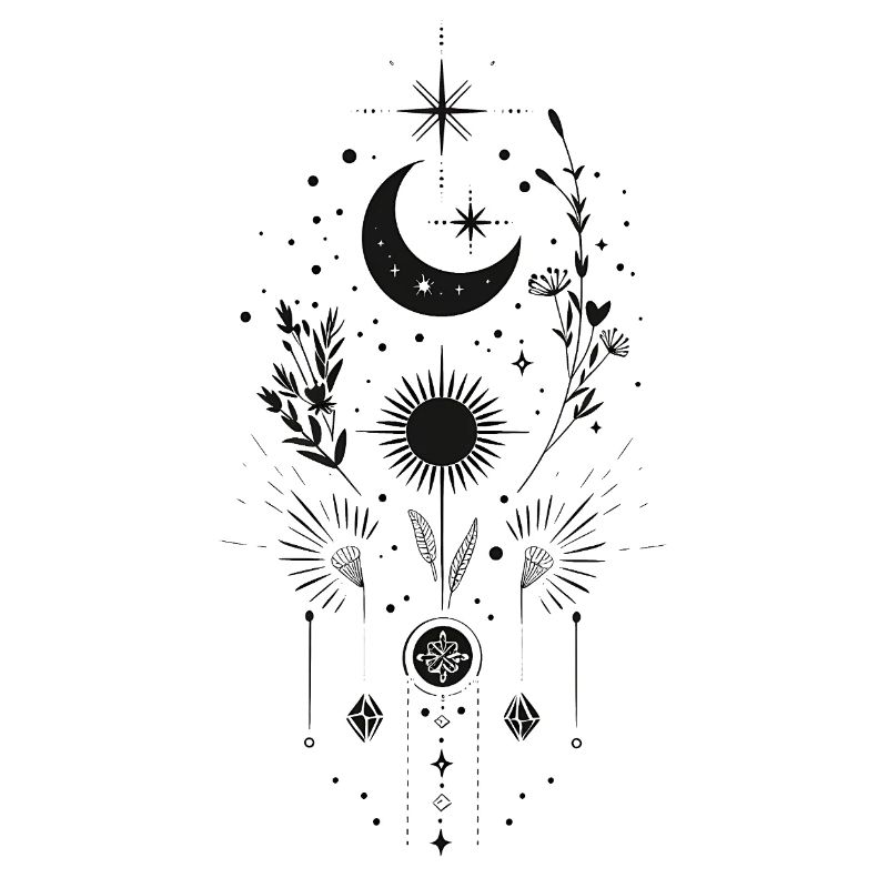 Boho Moon & Sun – Conception d’art de lignes mystiques