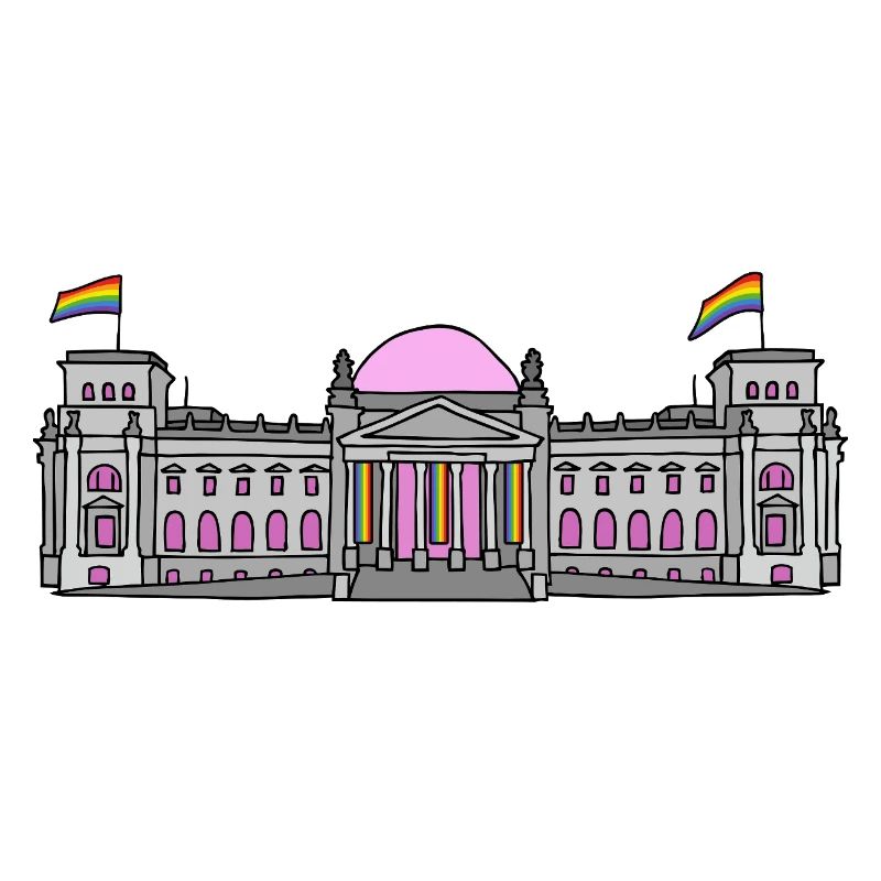 Der Bundestag in Berlin mit Regenbogenfahnen