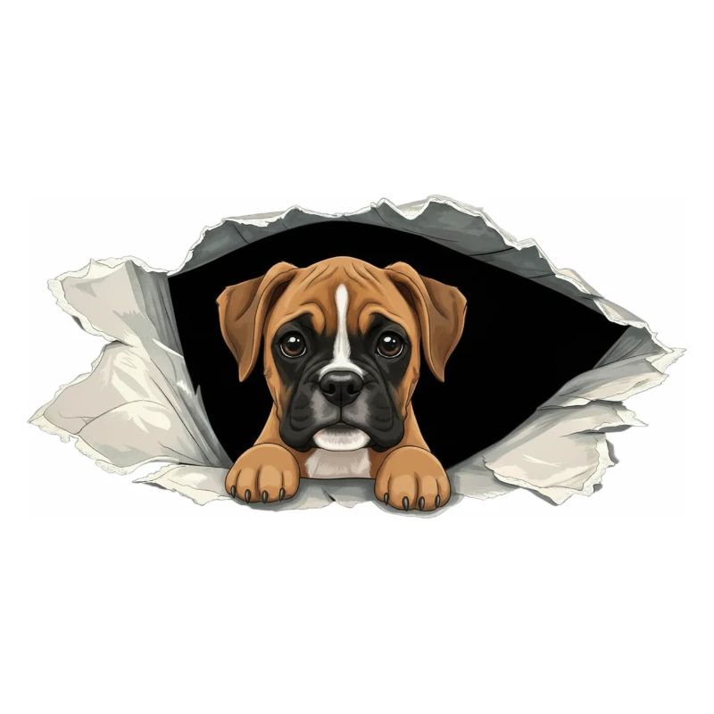 Effet de chiot en papier déchiré de boxer qui regarde