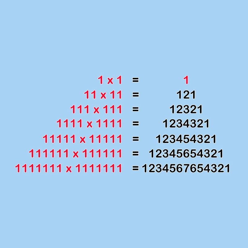 Number Palindrome Mathematics Physics 1x1 1^2 Gift