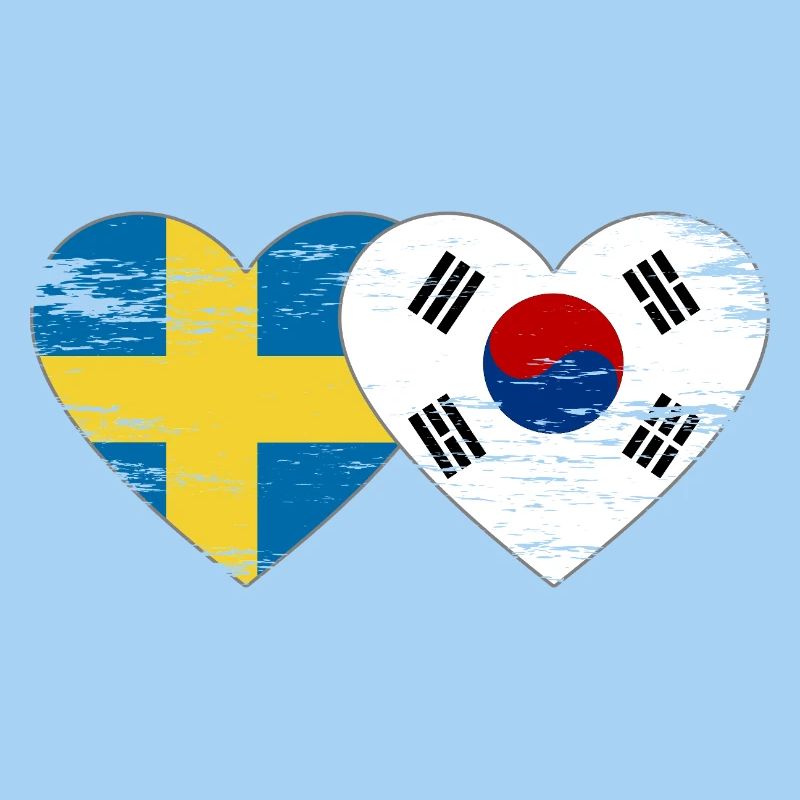 Suède Corée du Sud drapeau coeur utilisé