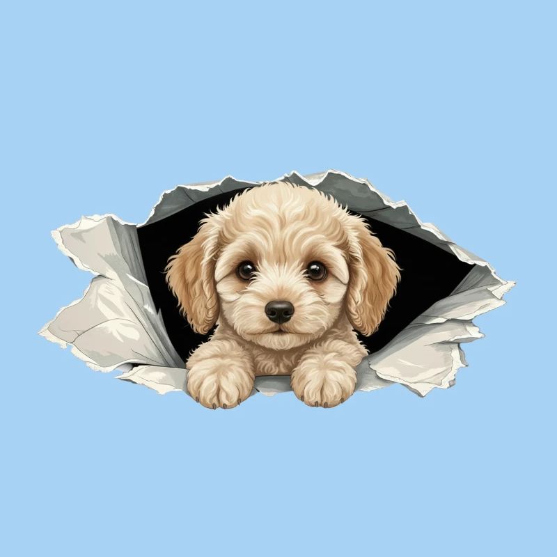 Cockapoo Spieur Mignon, papier déchiré par un Goldendoodle