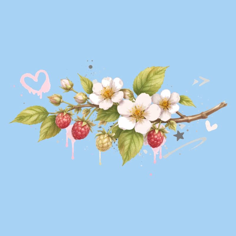 Raspberry branch with flowers graffiti style