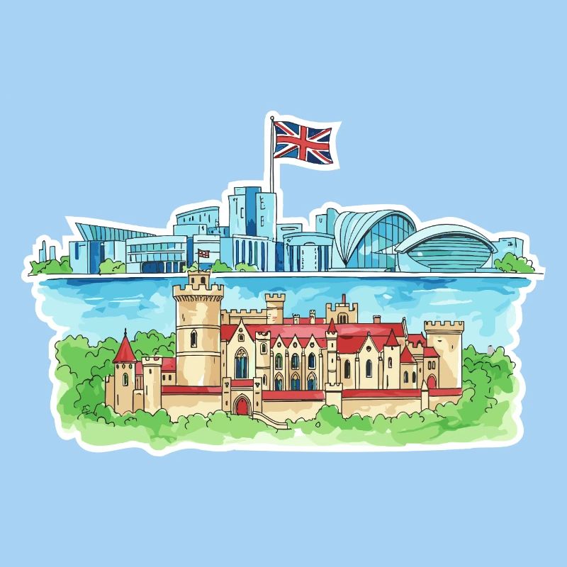 Cardiff Skyline Castle Millennium Centre Wales Kunst