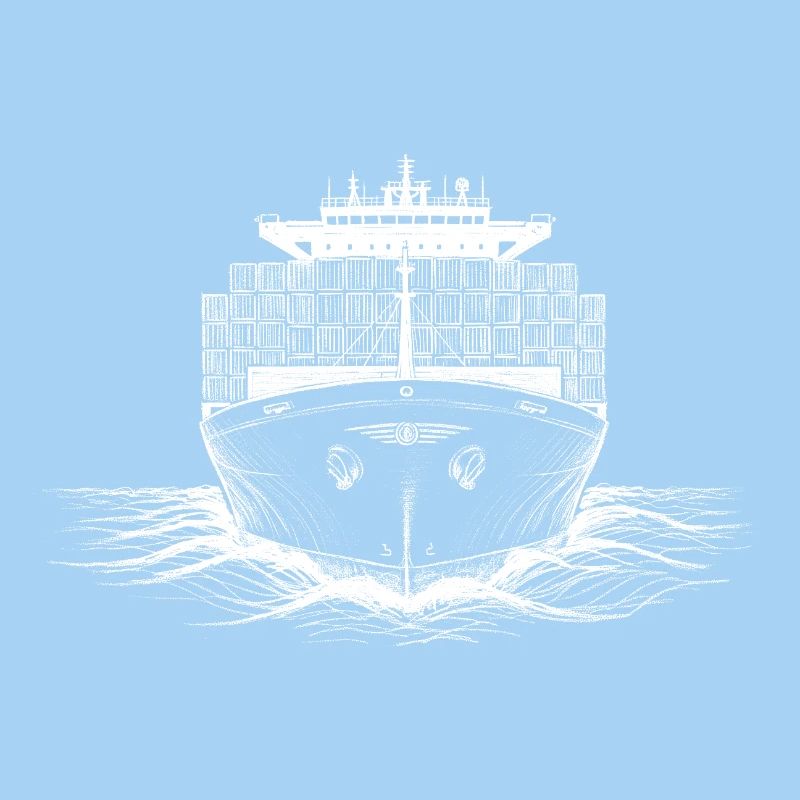 Container Shipping Cargo Ship Drawing Print