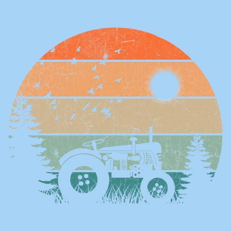 Oldtimer-Traktor bei pastellfarbenem Sonnenuntergang