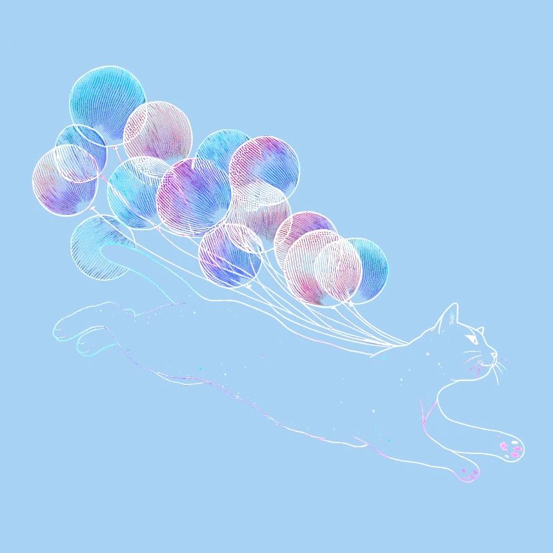 Schwebende Katze mit bunten Ballons Illustration