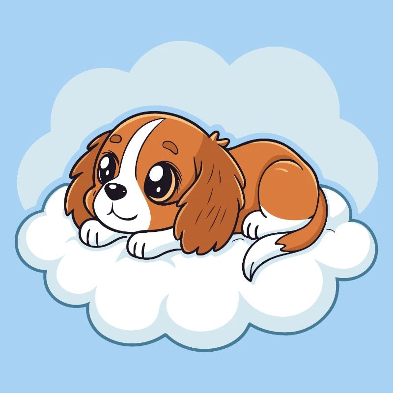 Chiot Cavalier King Charles rêveur sur un nuage