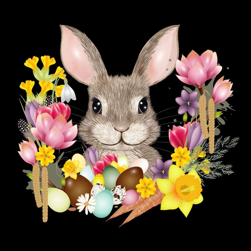 Couronne de Pâques et œufs de Pâques avec lapin comme lapin de Pâques