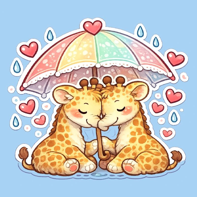 rainbow paw hug giraffe couple