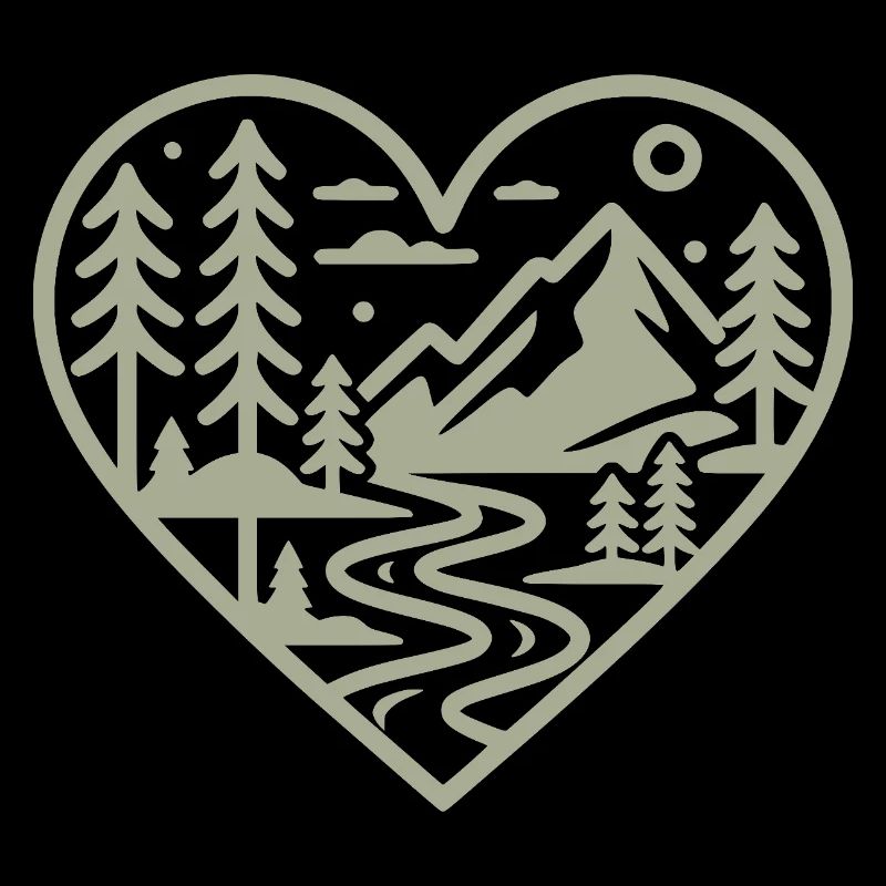 Herzform-Landschaft mit Bergen & Fluss