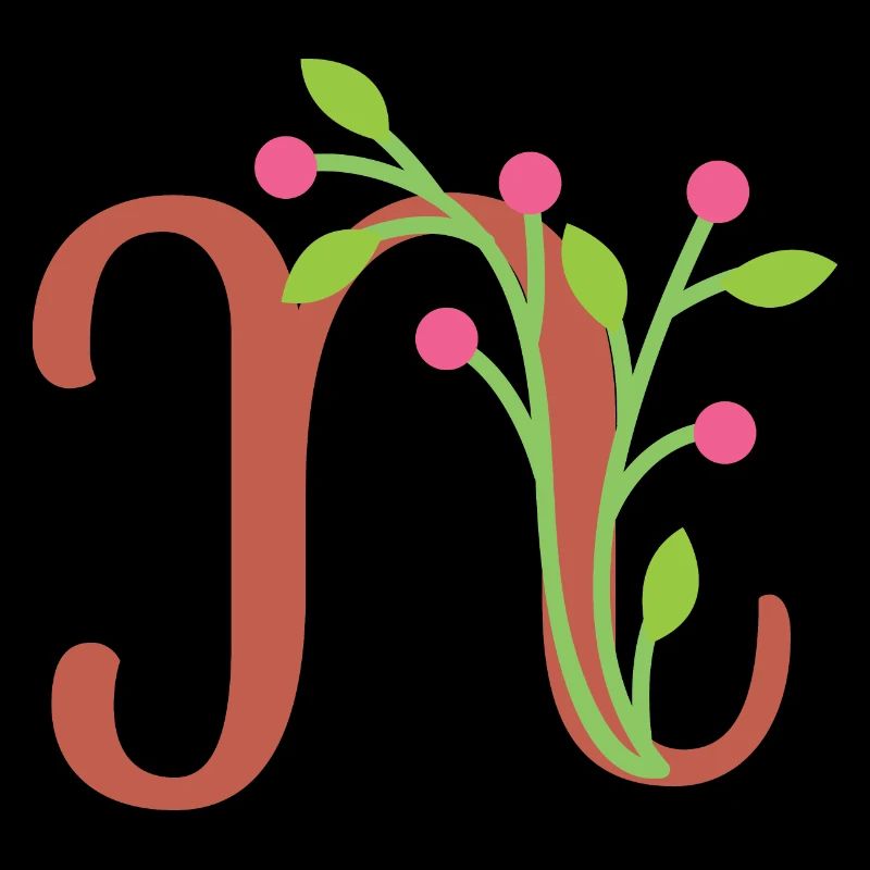 Eleganter Buchstabe 'N' mit Blumen