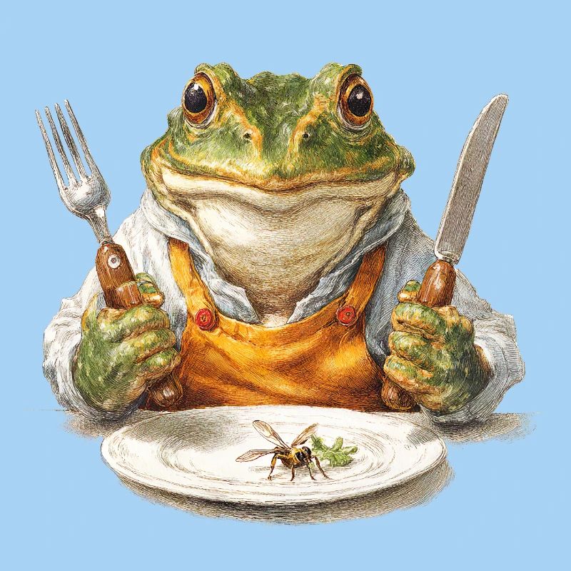 Cuisinier grenouille avec fourchette et couteau
