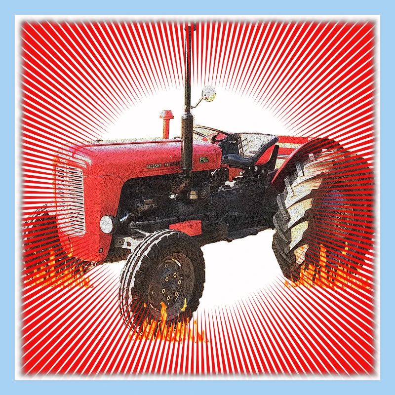 Red Tractor with Radiant Pattern