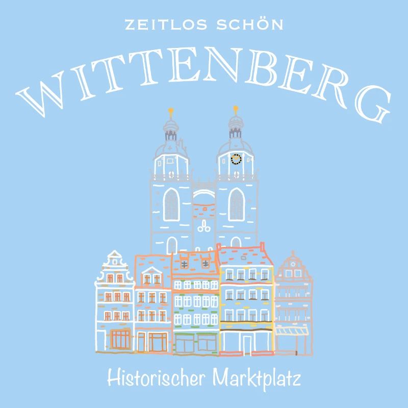Wittenberg, Marktplatz mit Türmen der Stadtkirche