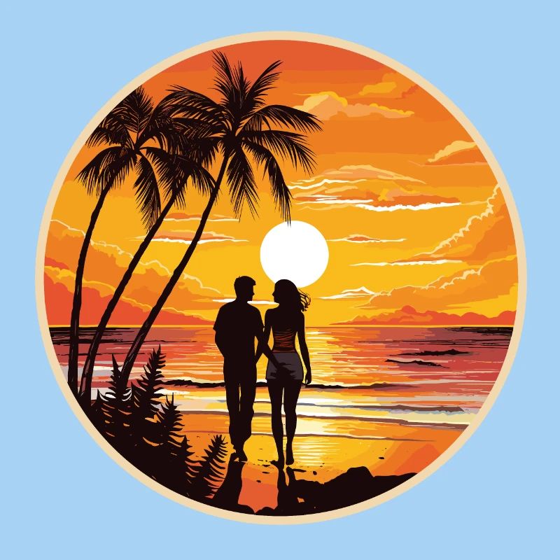 Coucher de soleil Couple Plage