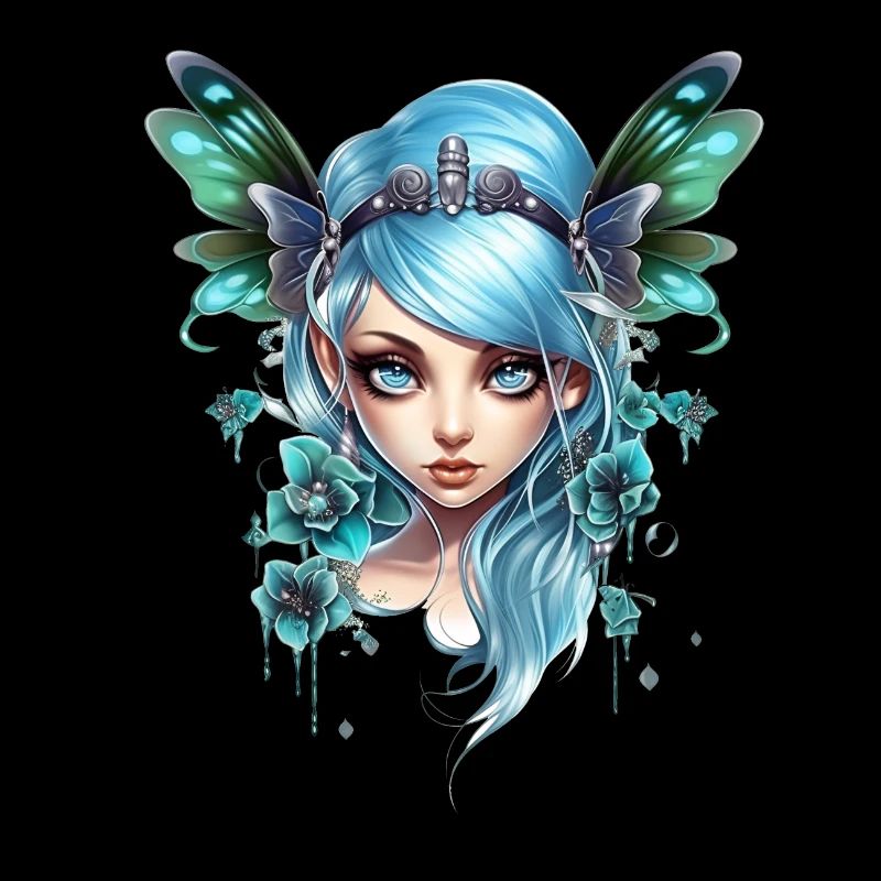 Fée Papillon aux cheveux bleus – Fantaisie