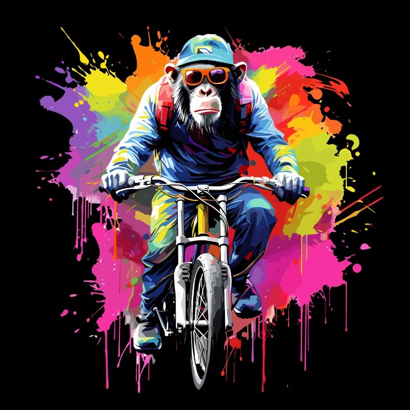 Monkey with mountain bike, bicycle, chimpanzee, monkey