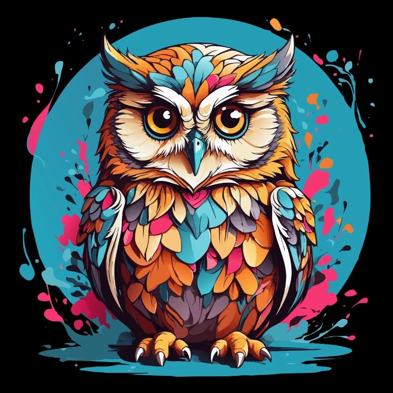 Adorable hibou sur des éclaboussures de couleur