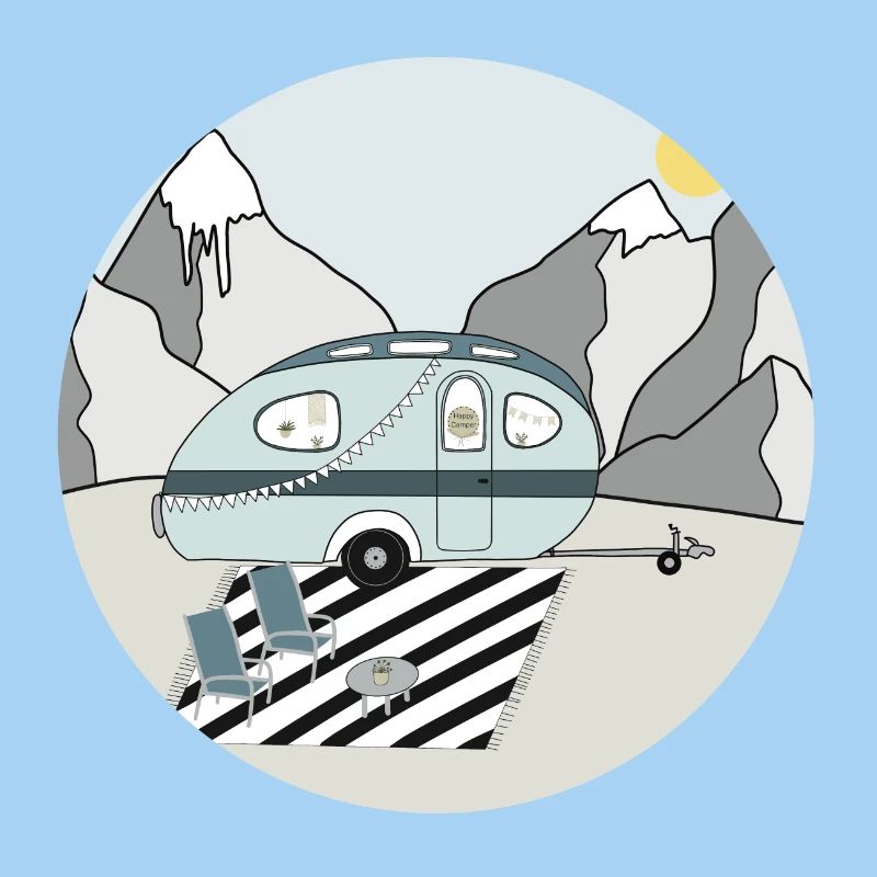 Camping in the mountains with caravan