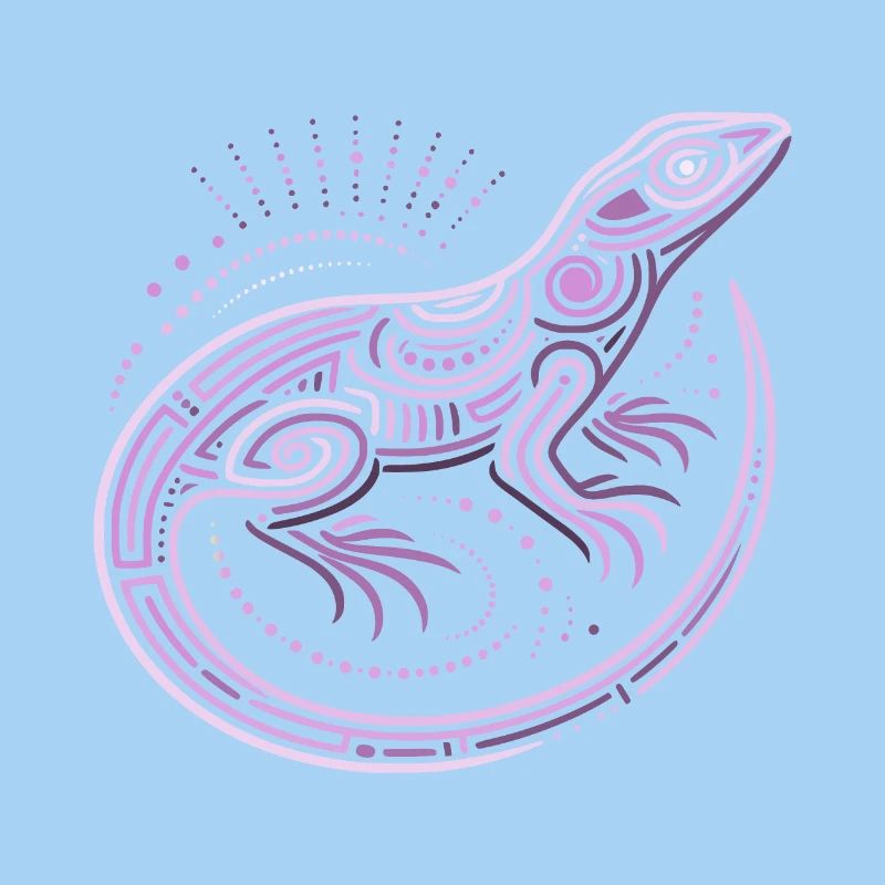 lézard nuances de violet motifs aborigènes, tribal