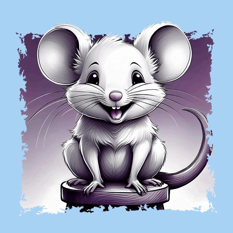 Maus comic lachend sitzt auf Hocker