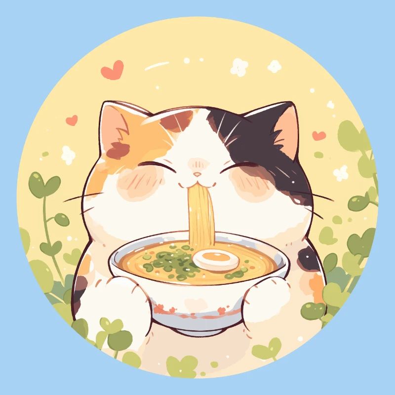Cat eating Ramen
