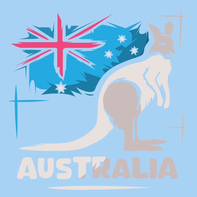 Australia Kangaroo Comic Flag Nature Animals Logo