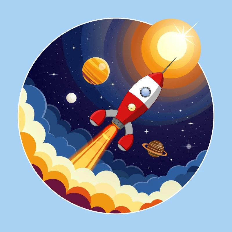 Image colorée d’une fusée dans l’espace