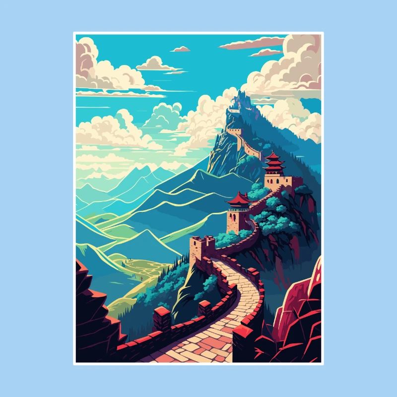 Grande Muraille de Chine Affiche De Voyage Peinture Souvenir