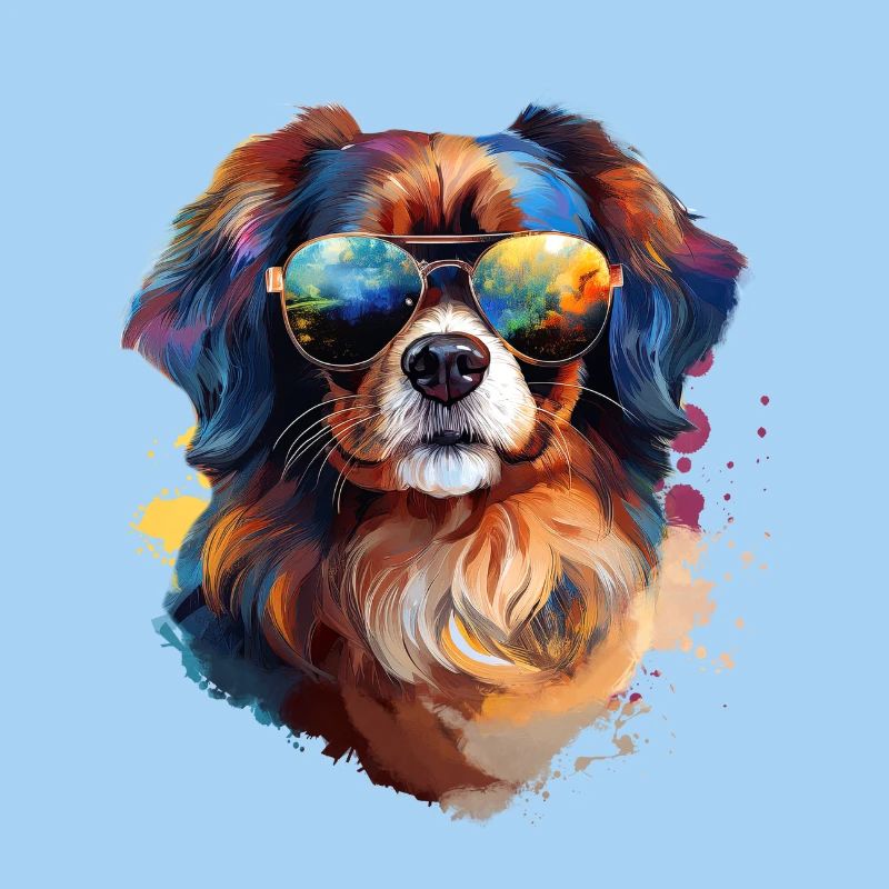 Tibet Spaniel mit Sonnenbrille