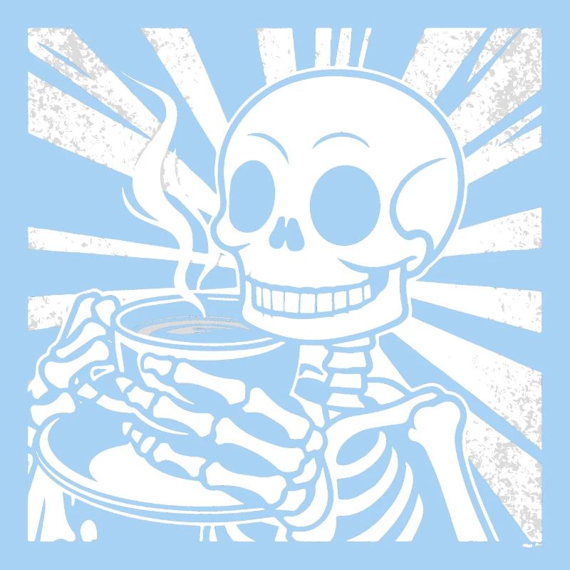 Skelett beim Kaffee trinken