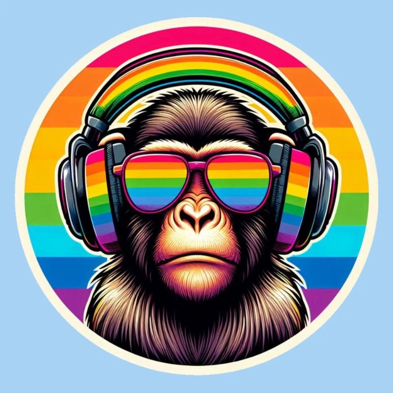 Affe Kopfhörer Brille Regenbogen bunt