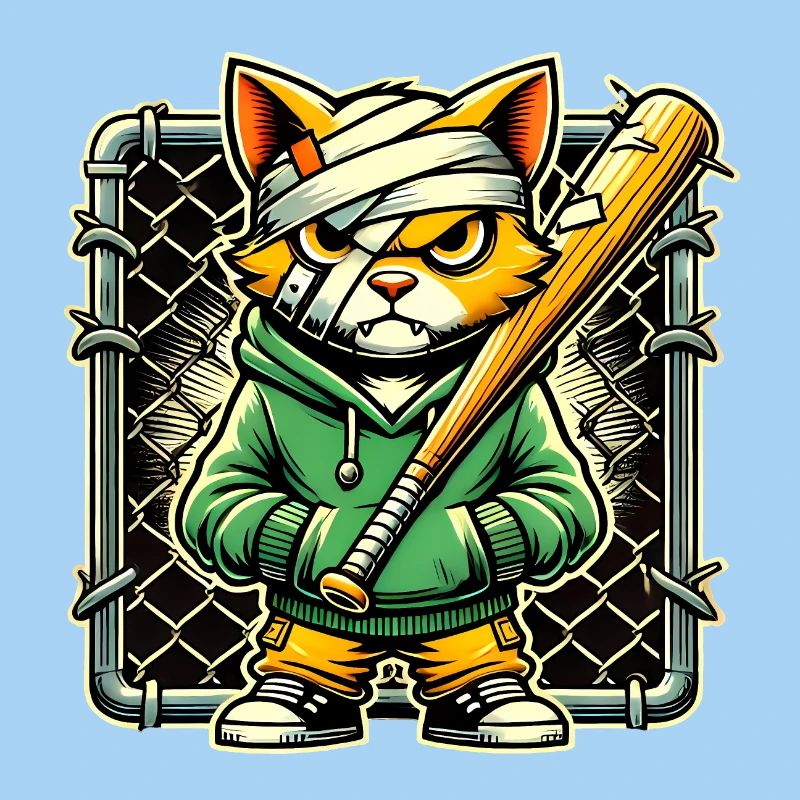 Fierce Cat with Bat Graphic Design