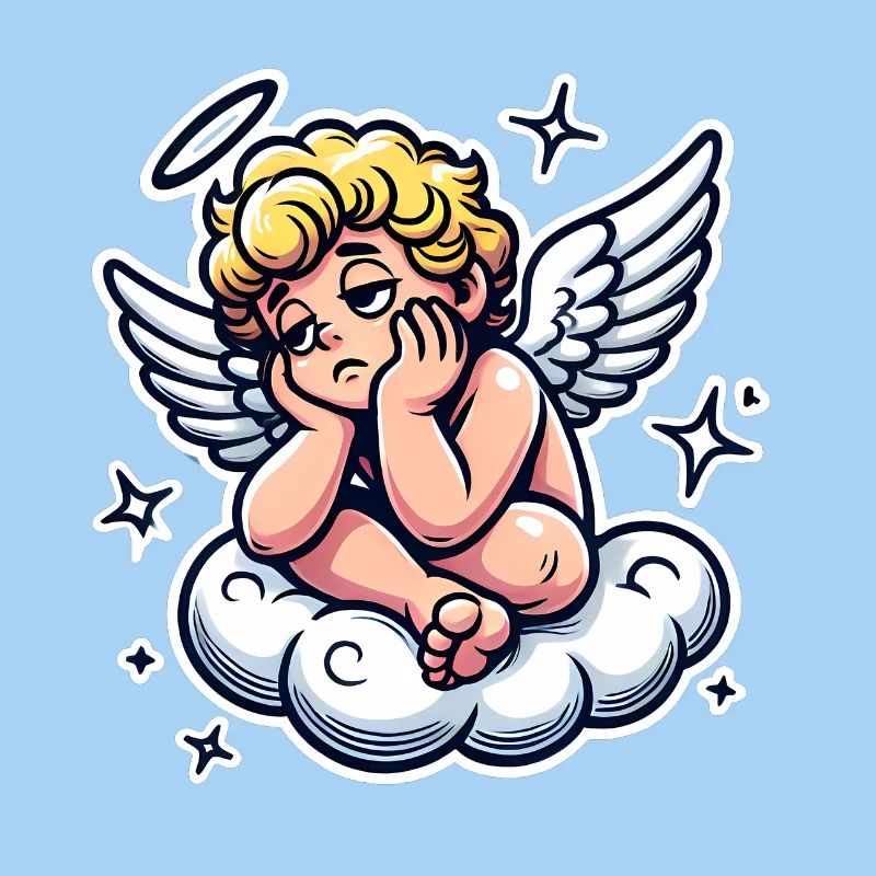 Funny Cherub on Cloud Pop Art Design