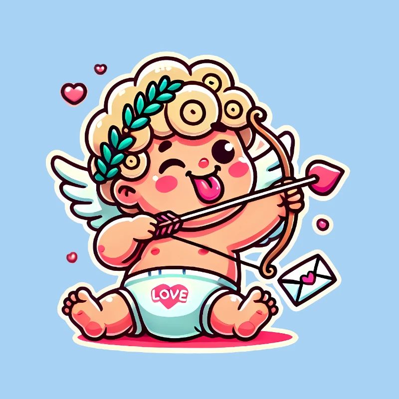 Cupidon de dessin animé drôle avec un arc et une flèche